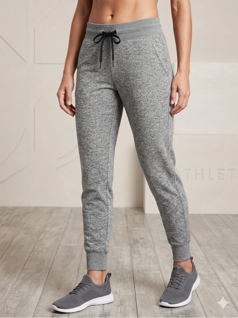Athleta Women's Gray Marled Jogger Pants Size M Gray Knit Drawstring RN 54023 - Picture 1 of 9
